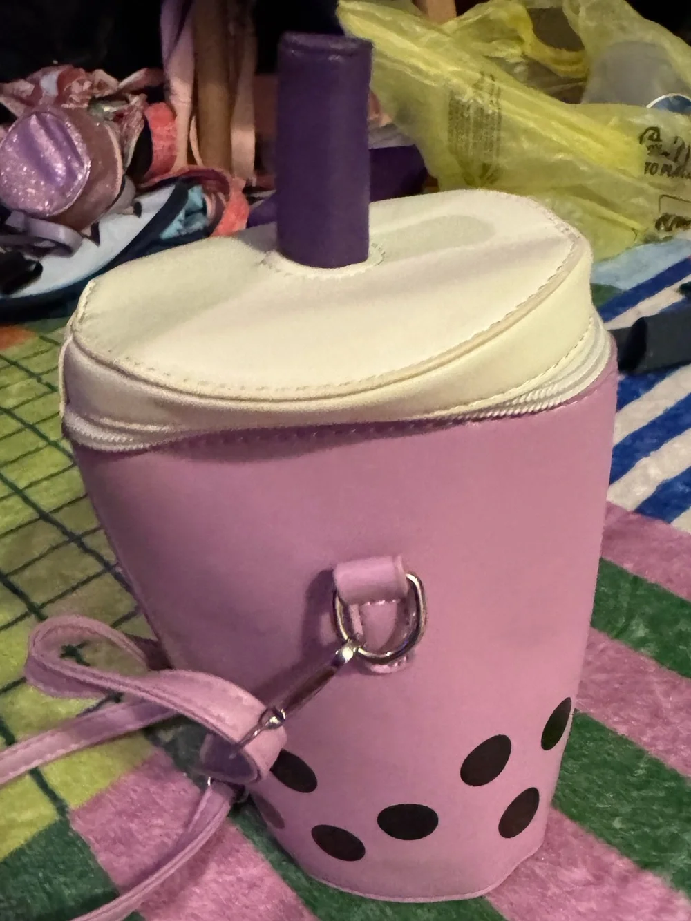 Pink Bubble Tea Cup Crossbody Bag with White Top